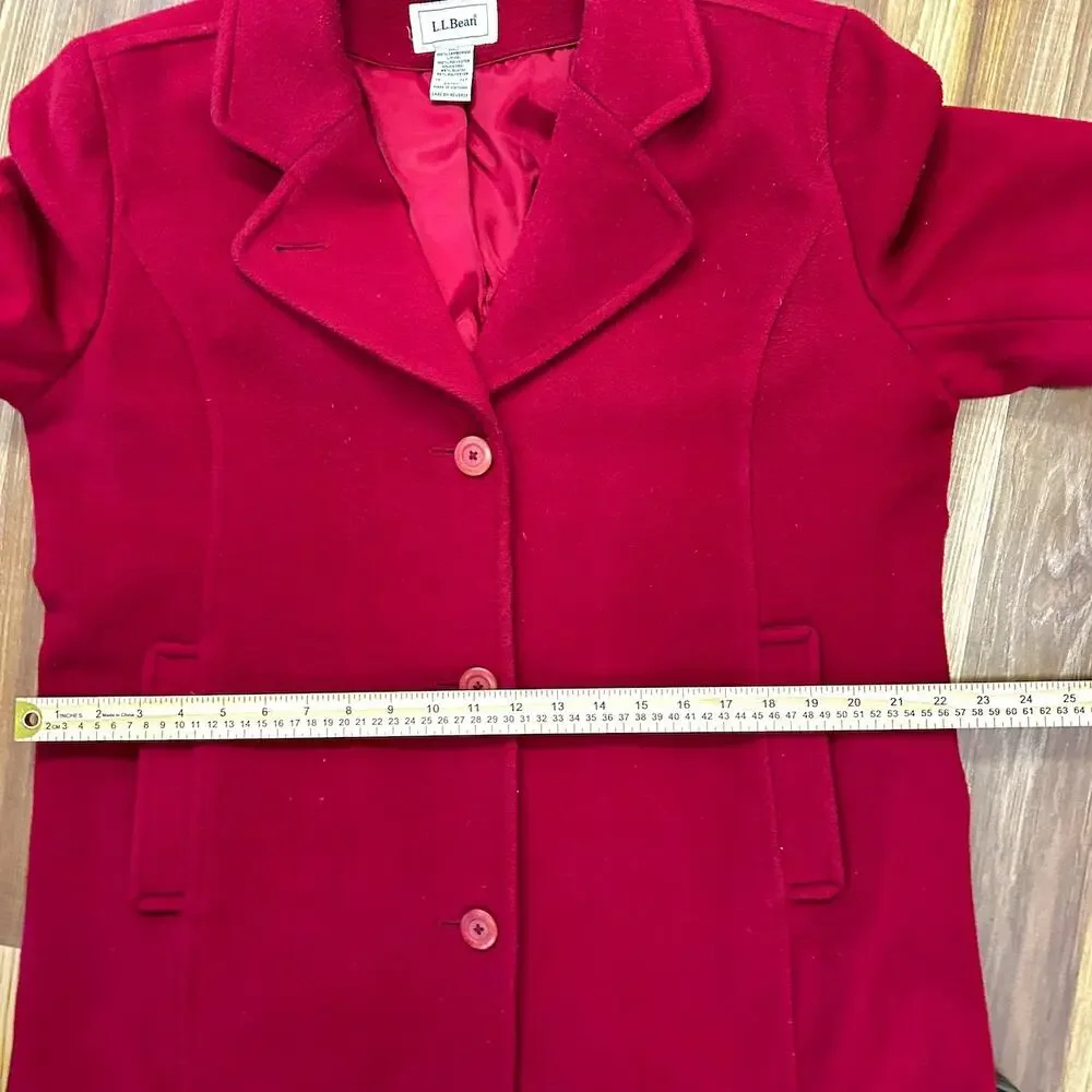L.L. Bean 100% Lambswool Vintage Red Winter Coat 14 New England Quiet Luxury - Picture 9 of 10